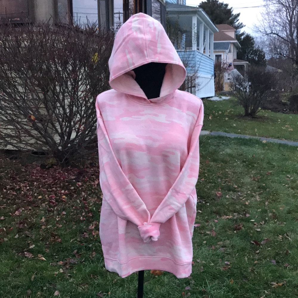 Style & Co Pink Camo Hoodie Size Large Relaxed Fit Lightweight Sweatshirt